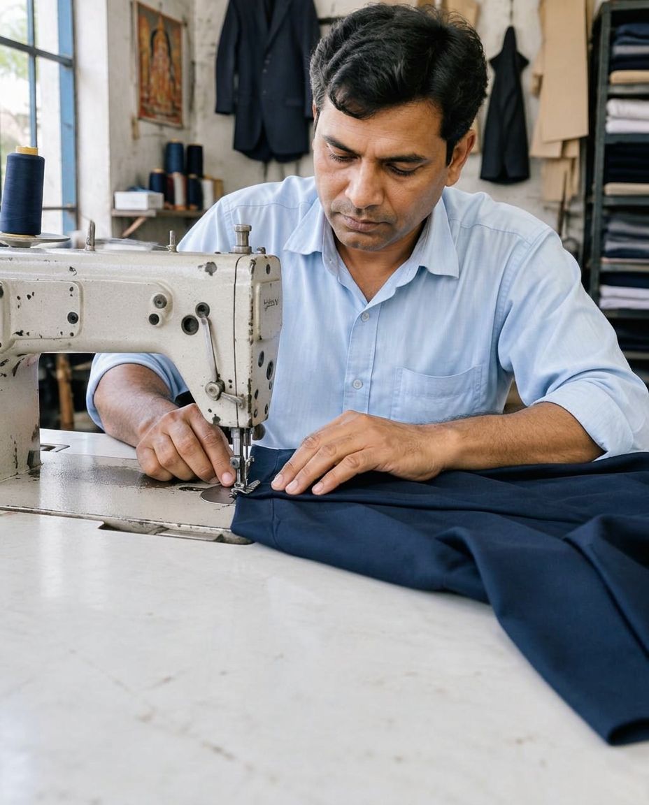 Tailor stitching a garment
